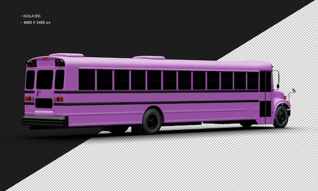 Realistische geïsoleerde matte roze conventionele passagiersbus van rechts achteruit