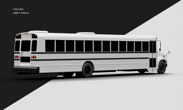 Realistische geïsoleerde matte witte conventionele passagiersbus van rechts achteruit