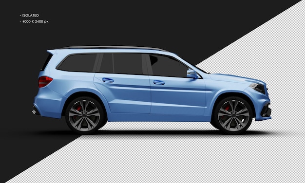 Realistische geïsoleerde metaalblauwe luxe moderne SUV van rechts