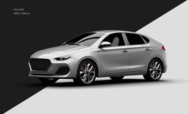 Realistische geïsoleerde metalen grijze elegante moderne familieauto van links naar voren