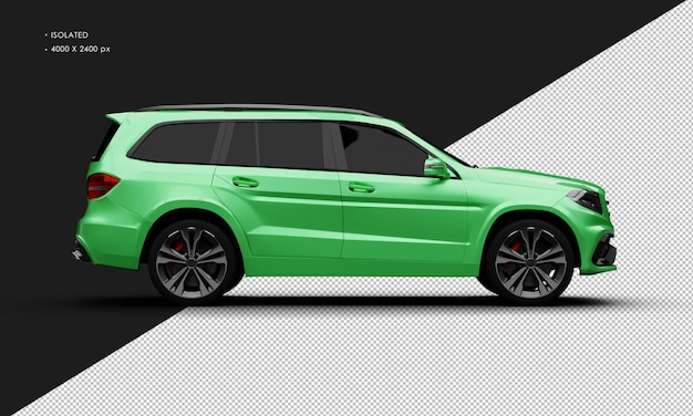 Realistische geïsoleerde metalen groene luxe moderne SUV vanuit de rechterzijde