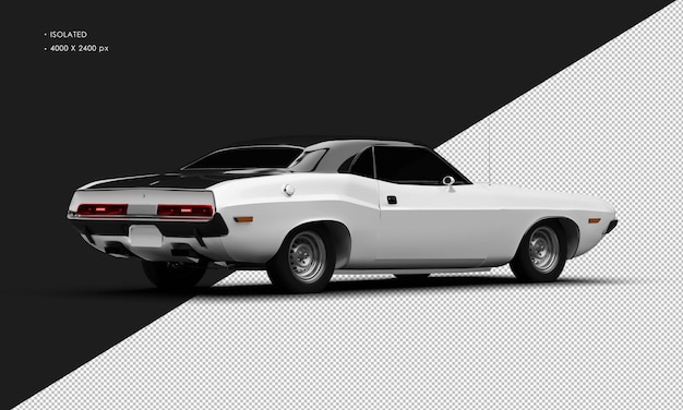 Realistische geïsoleerde metalen witte klassieke sportmuskelwagen van rechts achteruit