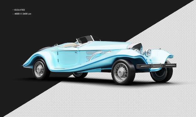 Realistische geïsoleerde metallic blauwe elegante klassieke vintage auto van rechts vooraanzicht