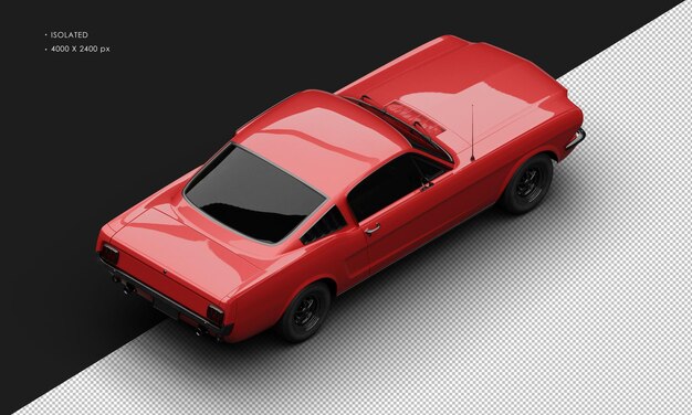 Realistische geïsoleerde Metallic Red Sport Classic Muscle Car van boven rechts achteruit