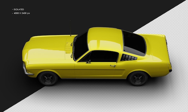 PSD realistische geïsoleerde metallische gele sport klassieke spierwagen van boven links