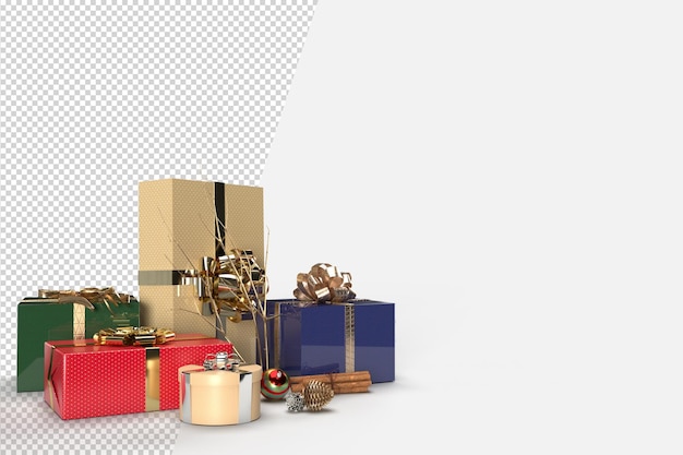 PSD realistische geschenkdozen. prettige kerstdagen en gelukkig nieuwjaar, flyer en brochure, mock-up vakantie decoratief feestelijk object. 3d-rendering