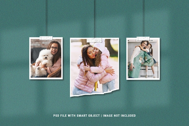 Realistische gescheurde fotolijsten set moodboard mockup premium psd