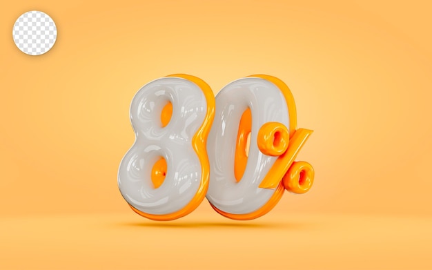 Realistische glanzende 80 procent korting op oranje achtergrond 3d render concept voor mega verkoopaanbieding