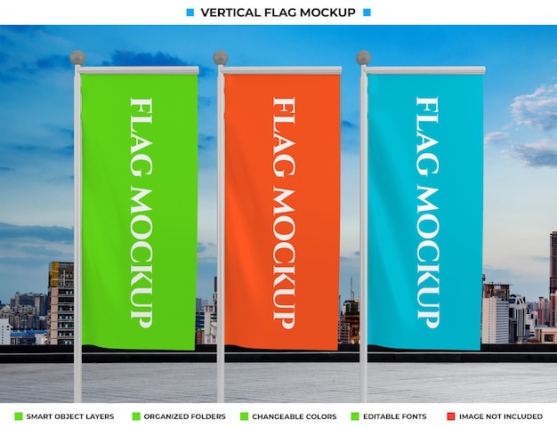 Realistische golf verticale vlag mockup ontwerp