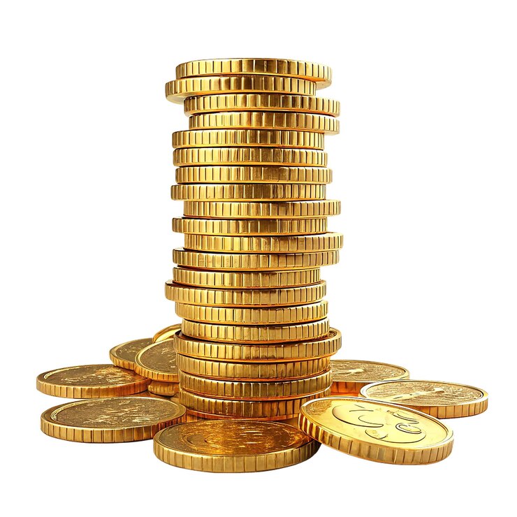 PSD realistische gouden munt stapel gouden muntgeld gouden munt silhouet met doorzichtige achtergrond