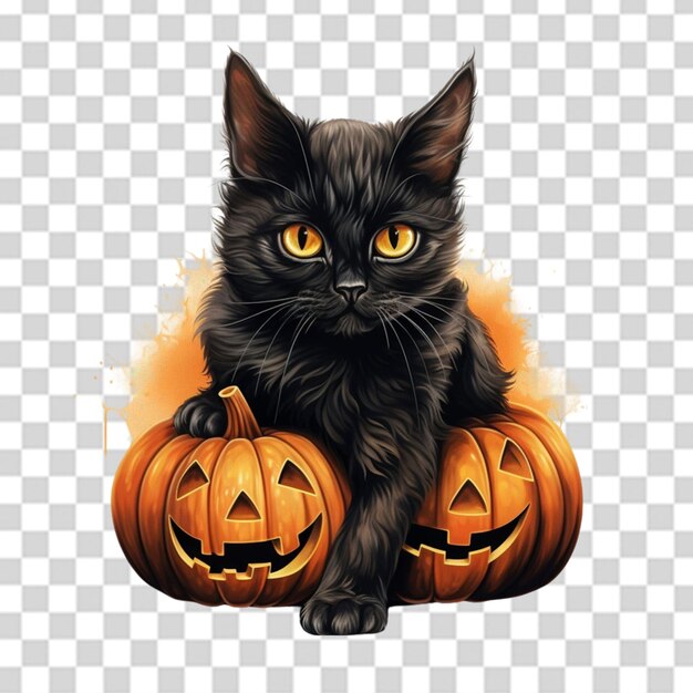 PSD realistische halloween kat met pompoen png transparant