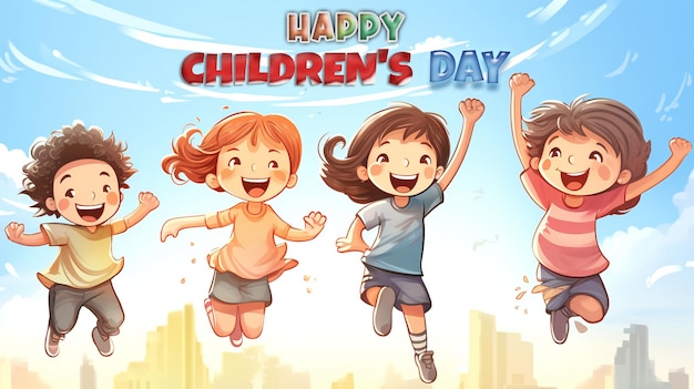 Realistische happy children's day banner en achtergrond