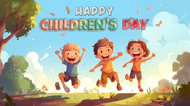 PSD realistische happy children's day banner en achtergrond