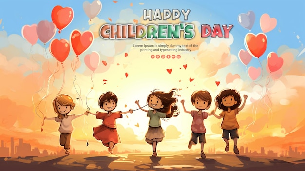 PSD realistische happy children's day banner en achtergrond