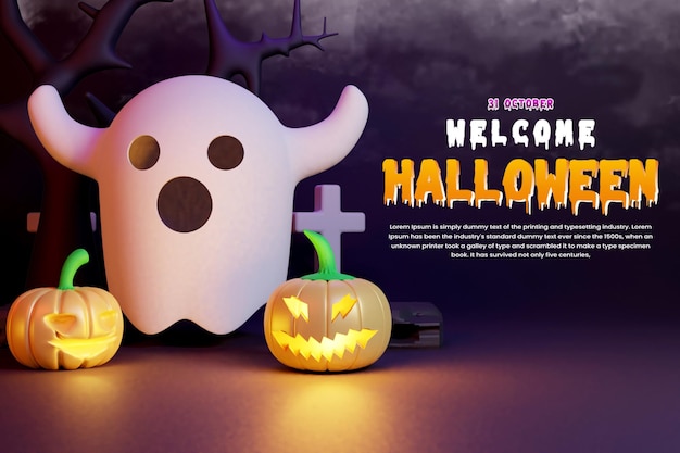 Realistische happy halloween decoratieve achtergrond of happy halloween achtergrond 3d render