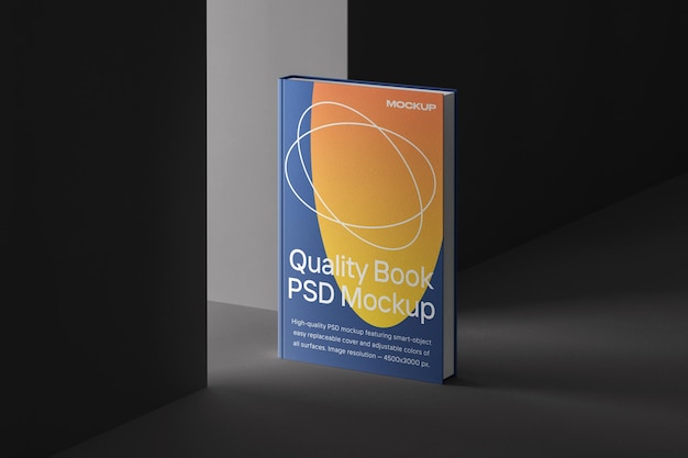 PSD realistische hardcover boek staat in een lichte corporate branding of boeken auteur presentatie