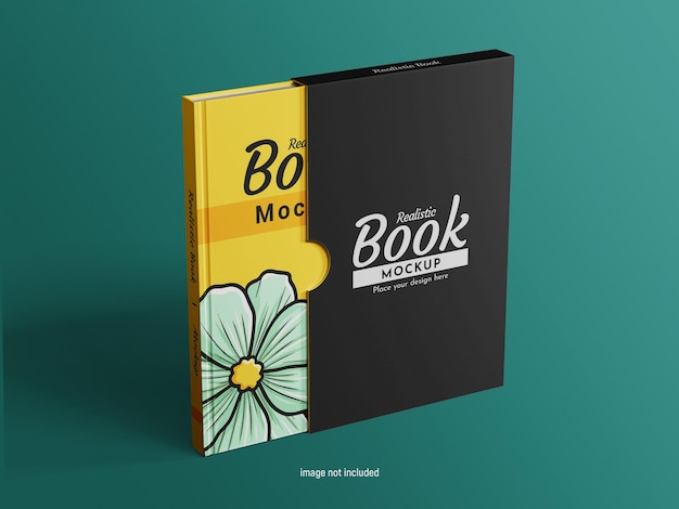 Realistische hardcover book psd mockup met slipcase