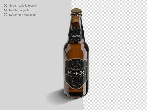 Realistische hoge hoek bierfles mockup sjabloon