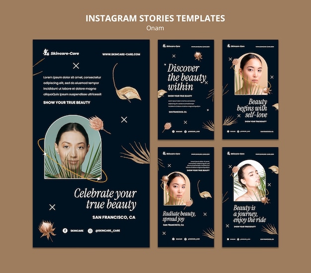 PSD realistische instagram-verhalen over schoonheidsconcepten