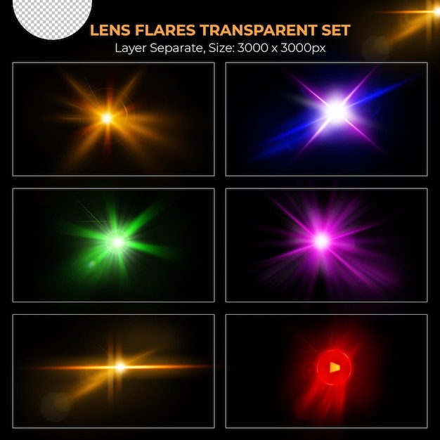 Realistische kleurrijke lensflare-lichteffectcollectie