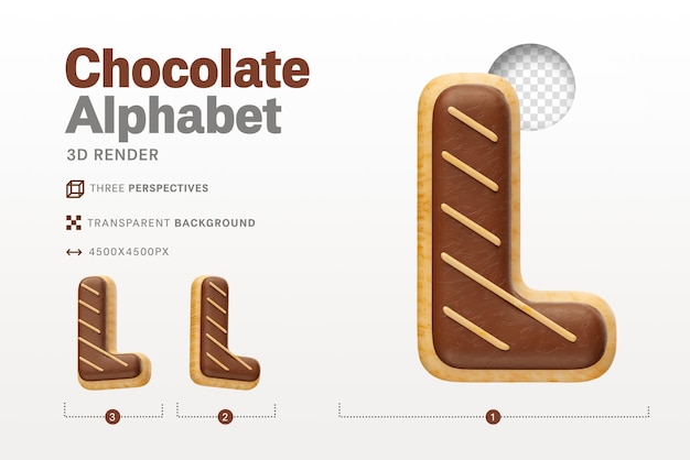 Realistische letter l in de vorm van chocolade donuts in 3d renderen met transparante achtergrond