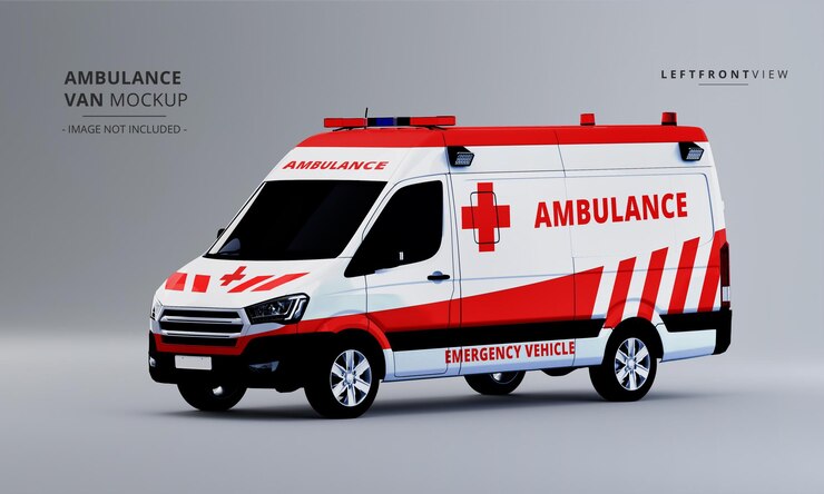 PSD realistische luxe ambulance van car mock up linker vooraanzicht