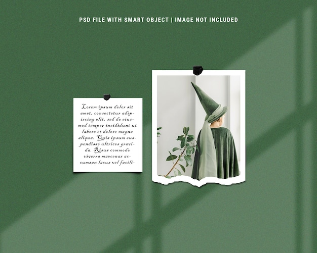 Realistische luxe groene polaroid moodboard foto mockup premium psd