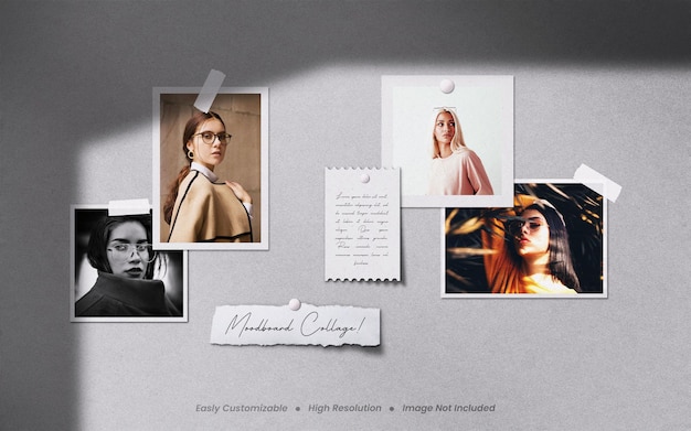 Realistische minimalistische moodboard polaroid gescheurde fotopapier frames mockup achtergrond sociale media verkoop