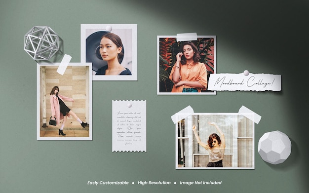 Realistische minimalistische moodboard polaroid gescheurde fotopapier frames mockup achtergrond sociale media verkoop