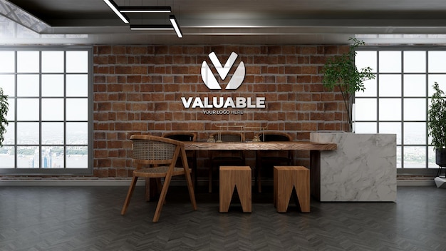 Realistische mockup met restaurantlogo met bakstenen muur