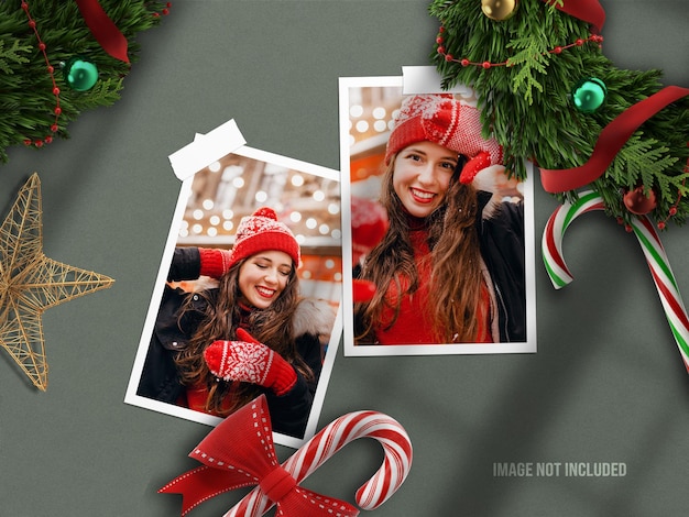 Realistische moodboard mockup of papieren fotolijst mockup voor prettige kerstdagen en gelukkig nieuwjaar