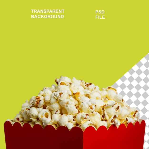 Realistische popcorn stukken en doos of in de schaal op doorzichtige achtergrond