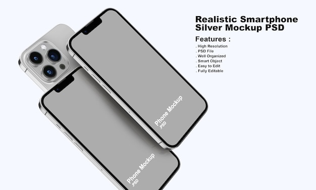 Realistische premium zilveren smartphone-mockup