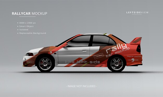 PSD realistische rallyauto mock-up linker zijaanzicht