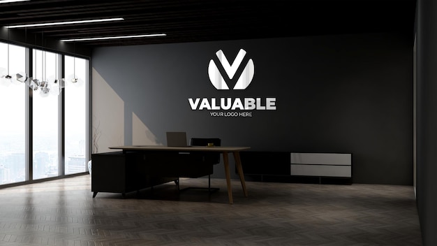 PSD realistische render office manager kamer muur logo mockup