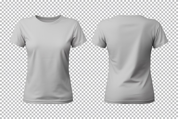 PSD realistische set van vrouwelijke grijze t-shirts mockup voor- en achteraanzicht geïsoleerd op transparante achtergrond