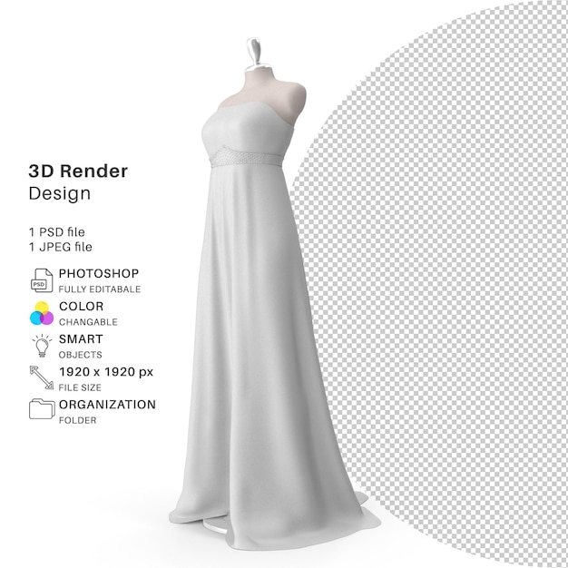 PSD realistische showroom dummy trouwjurk 3d-modellering psd-bestand