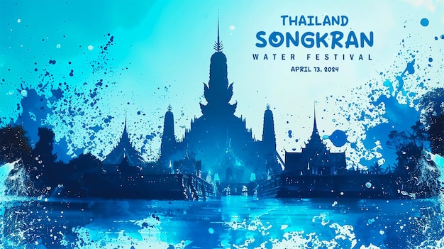 PSD realistische songkran banner sjabloon met songkran festival van thailand water splash achtergrond