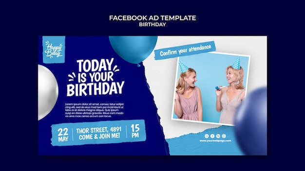Realistische verjaardagsviering facebook sjabloon