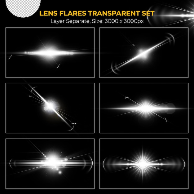 Realistische verzameling witte lensflare-lichteffecten