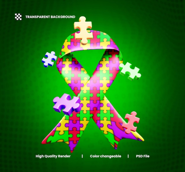 Realistische wereld autisme bewustwording dag 3d illustratie of wereld autisme bewussyn dag 3d icoon