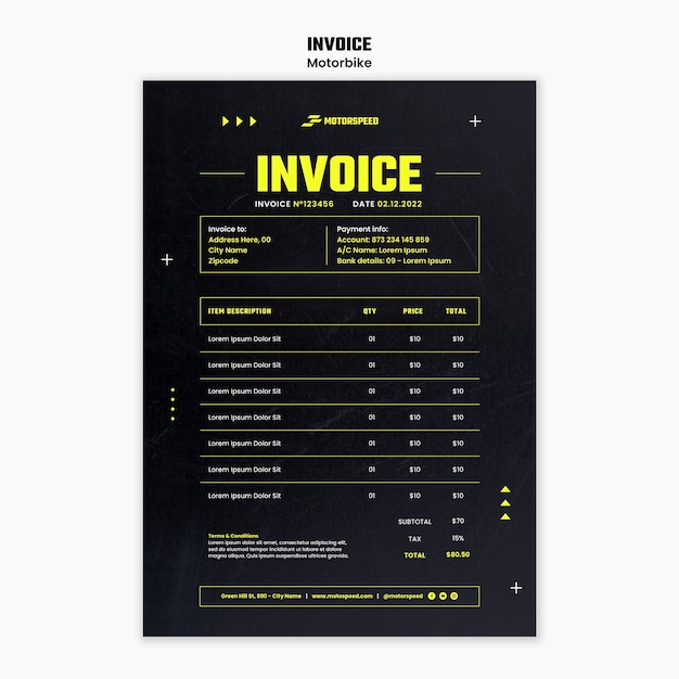 Realistische zakelijke factuursjabloon voor motorfietsen