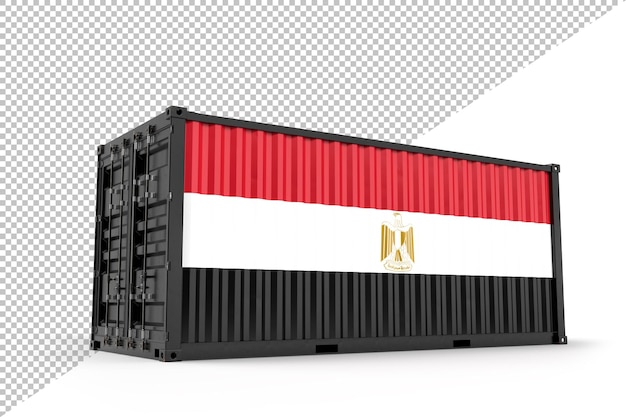 Realistische zeecontainer getextureerd met vlag van egypte. geïsoleerd. 3d-rendering