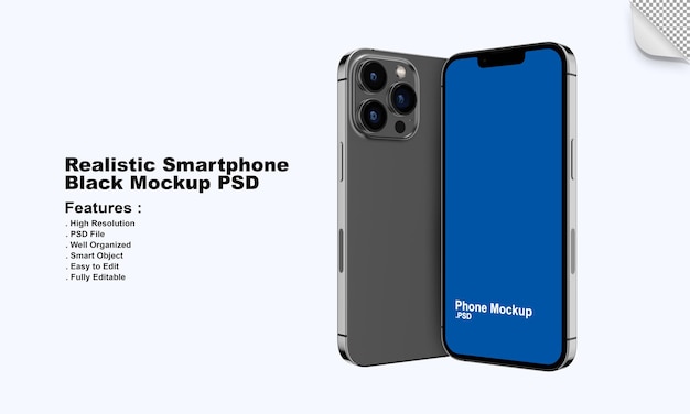 Realistische zwarte kleur mockup voor mobiele telefoons met bewerkbaar ontwerp en verwisselbare kleuren Premium Psd