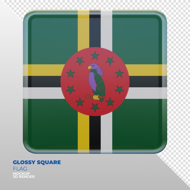 PSD realistyczna 3d teksturowana błyszcząca kwadratowa flaga dominiki