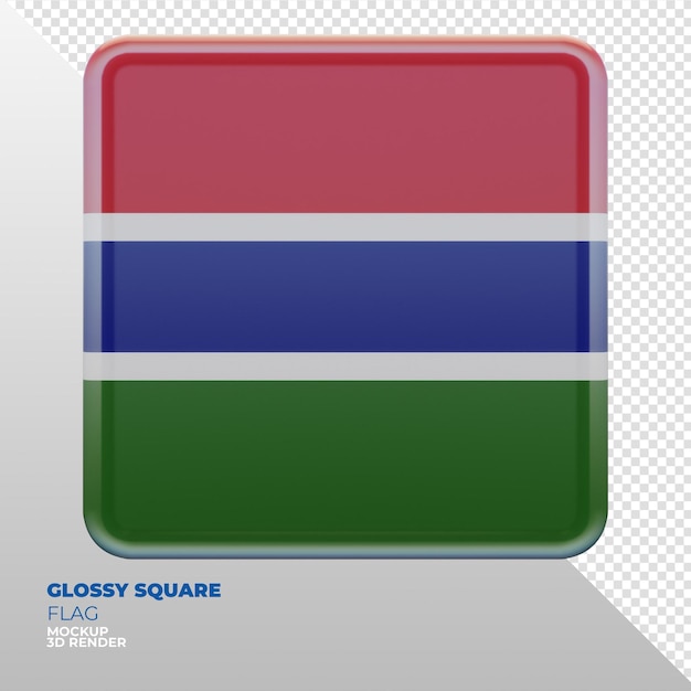 Realistyczna 3d Teksturowana Błyszcząca Kwadratowa Flaga Gambii