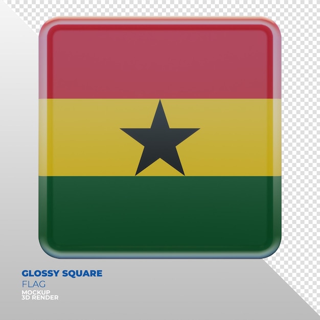 Realistyczna 3d Teksturowana Błyszcząca Kwadratowa Flaga Ghany