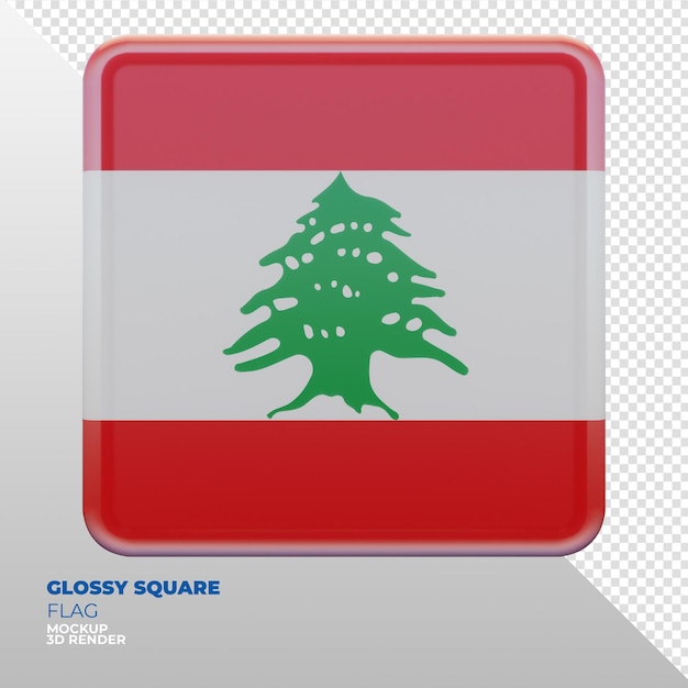 Realistyczna 3d Teksturowana Błyszcząca Kwadratowa Flaga Libanu