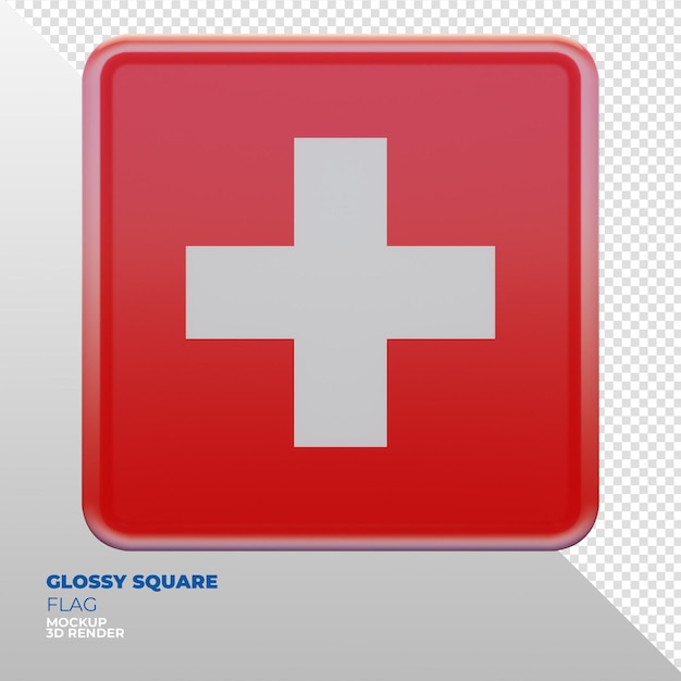 PSD realistyczna 3d teksturowana błyszcząca kwadratowa flaga szwajcarii