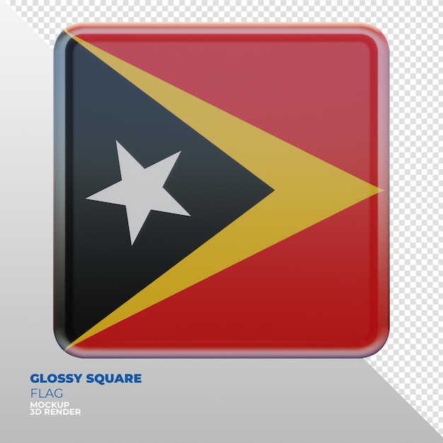 PSD realistyczna 3d teksturowana błyszcząca kwadratowa flaga timoru wschodniego